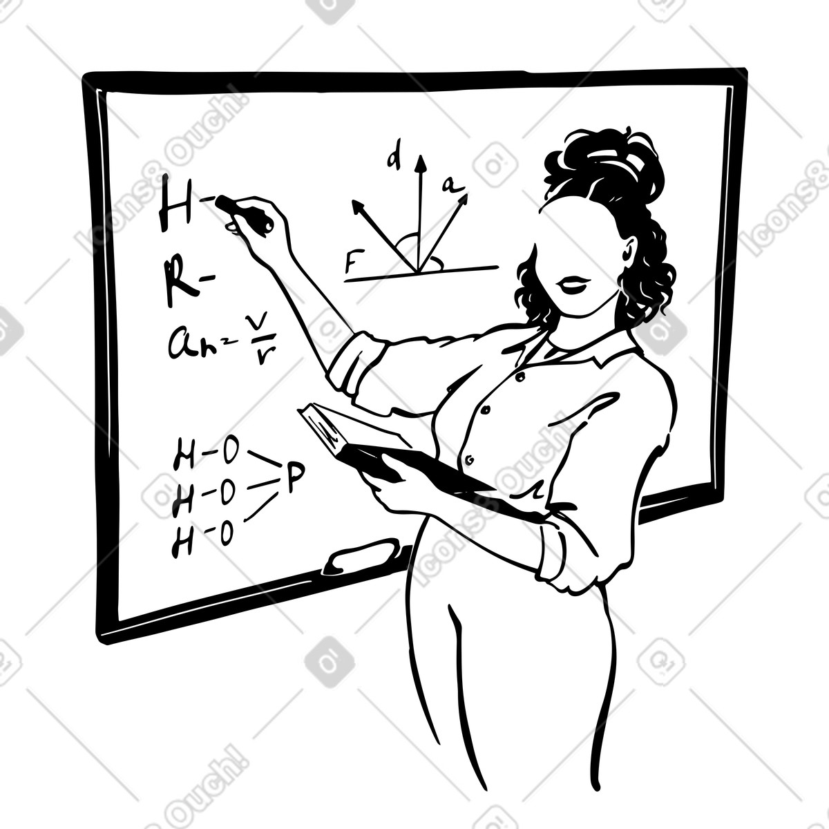 Teacher writing on whiteboard with formulas and math graph, Classroom learning or tutoring illustration in Line style download in PNG, SVG