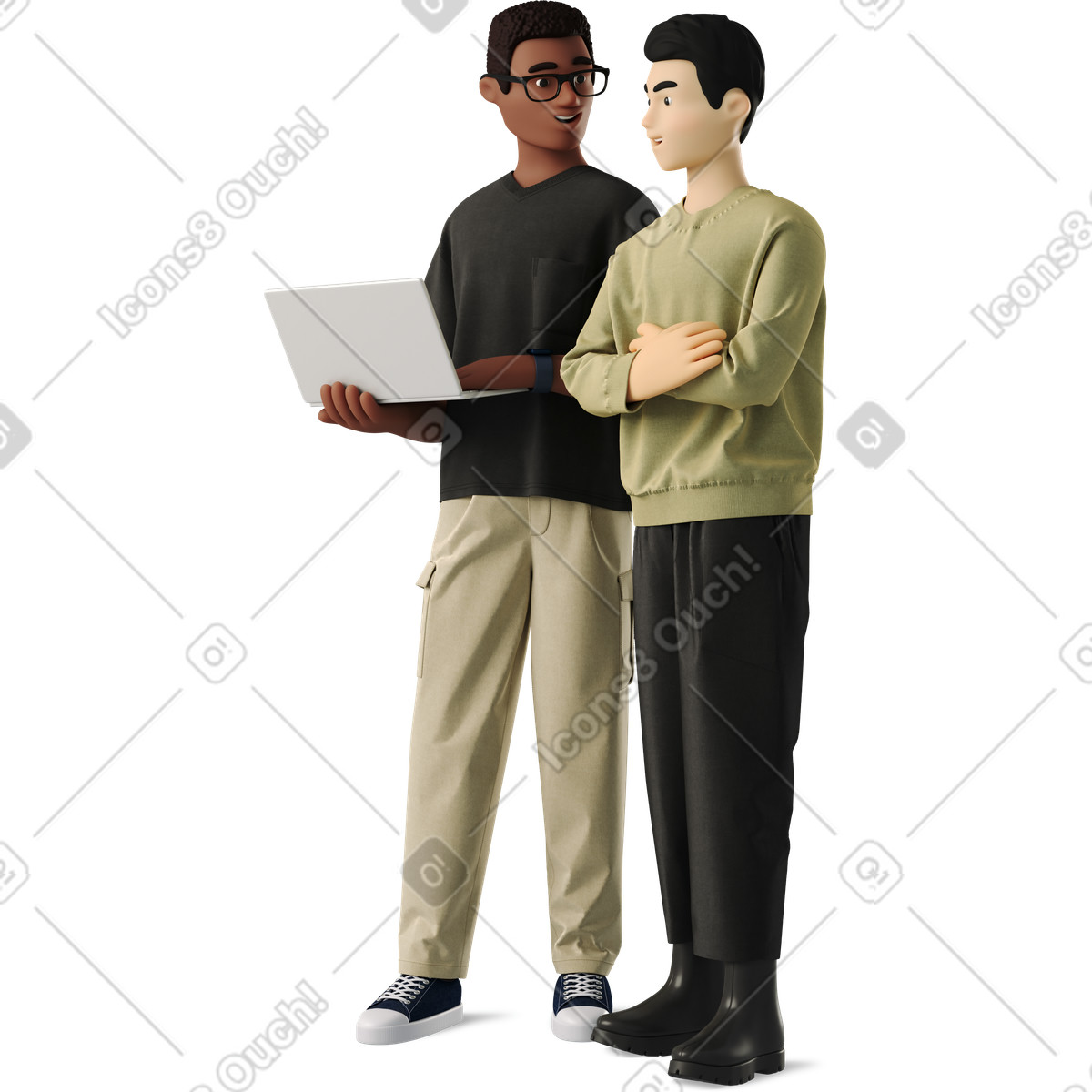 Men with laptop discussing work illustration discussion clipart graphics vectors