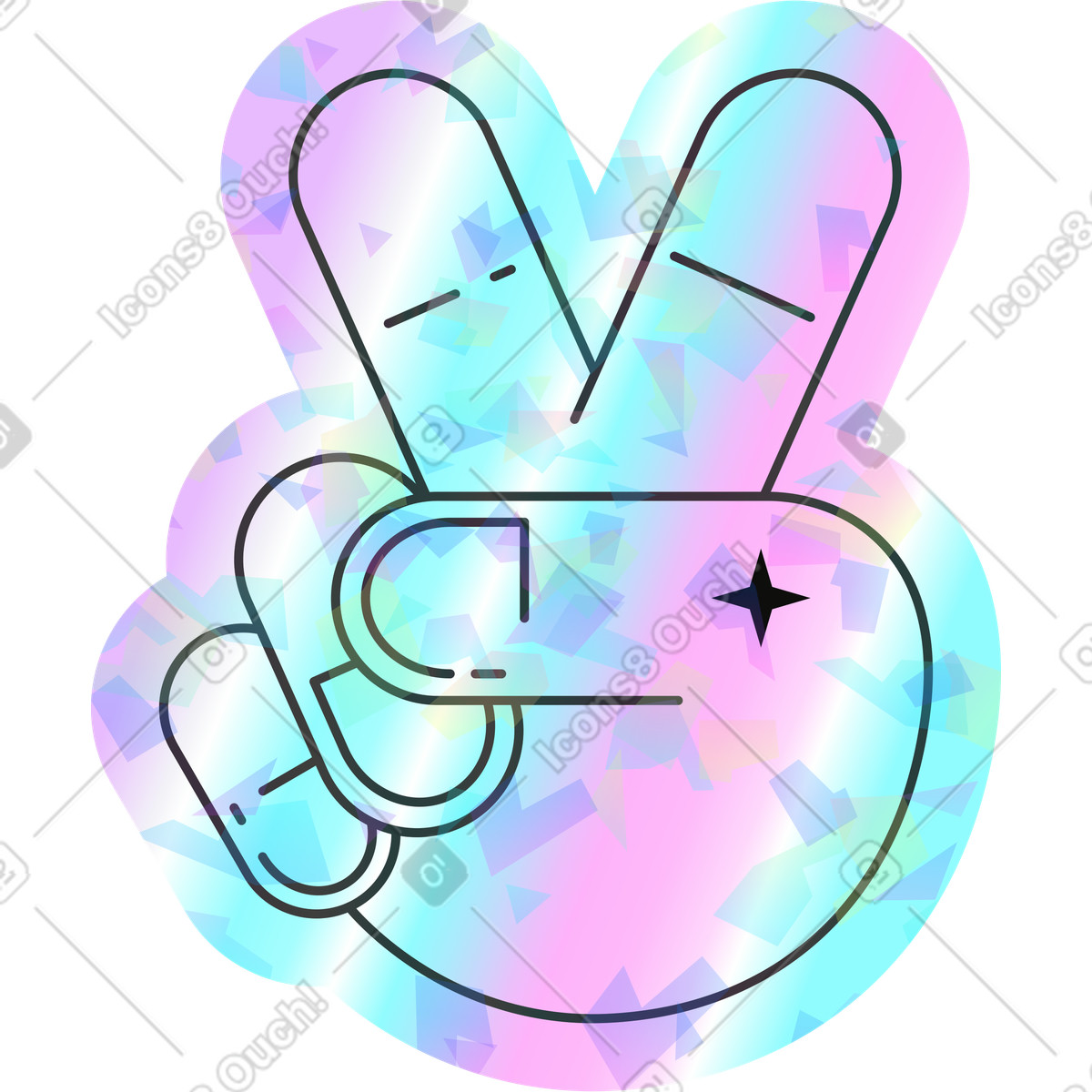 Holostickers スタイルの 平和の手 のイラストをPNG、SVG形式でダウンロード