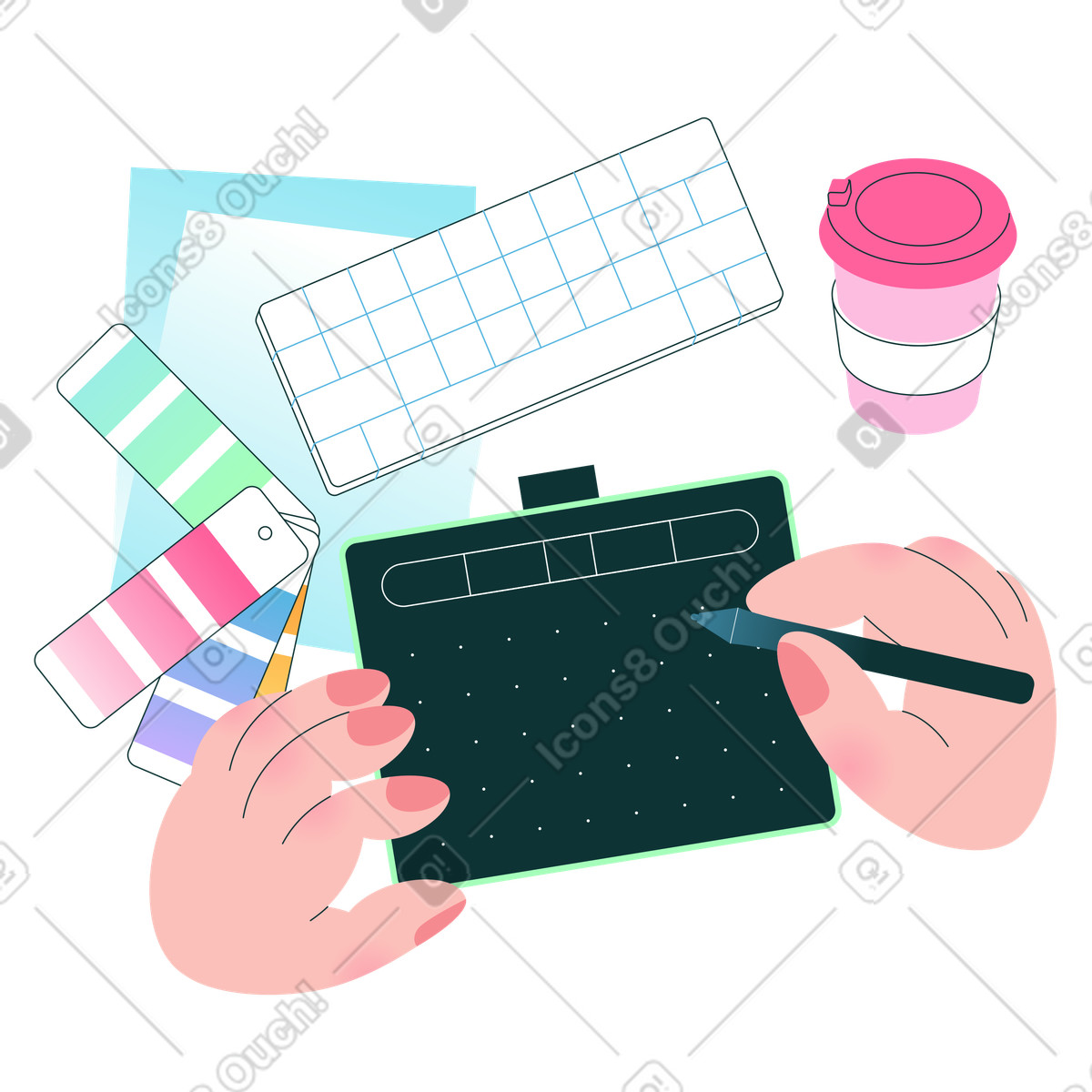 Area di lavoro del grafico illustrazione animata in stile Florid scaricabile in GIF, Lottie (JSON), AE