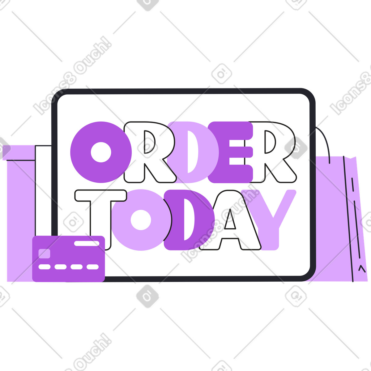 Ilustración Order today text on screen with shopping bags, Limited time offer en estilo Grapy a descargar en PNG y SVG