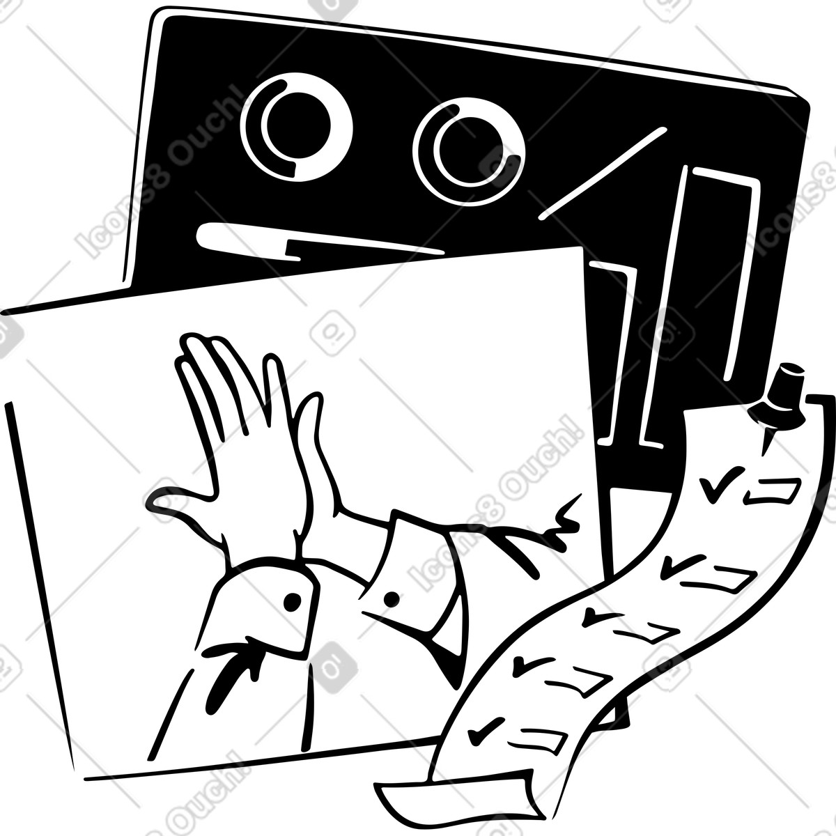 Illustration Travail d'équipe réussi avec reporting dans le style Line à télécharger aux formats PNG, SVG