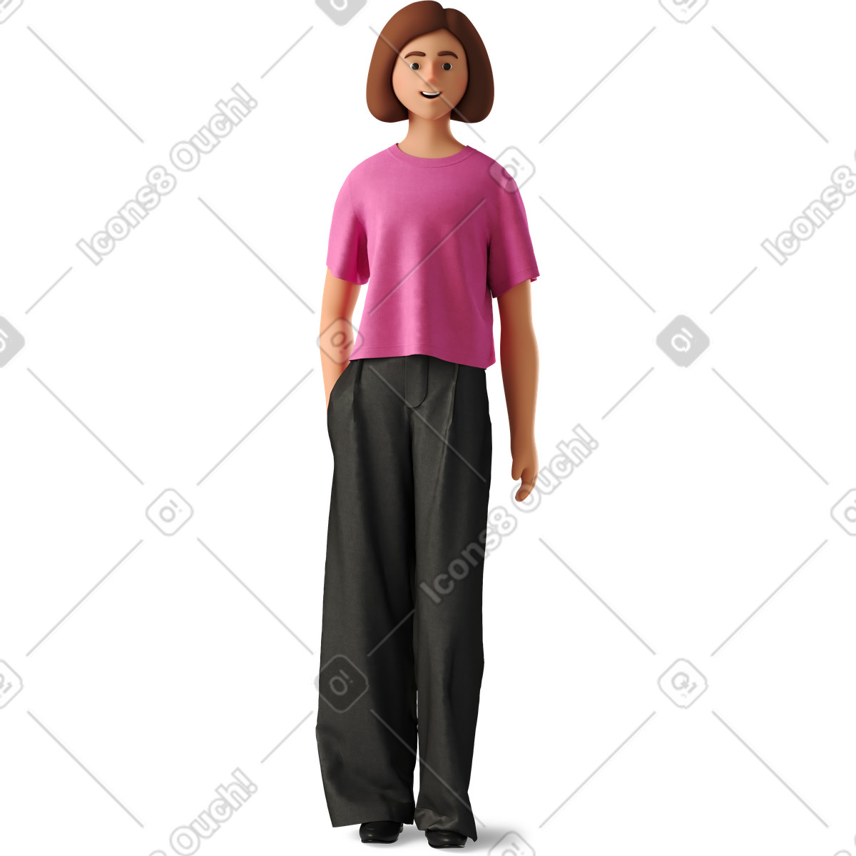 3D Business スタイルの Young woman in pink shirt standing のイラストをPNG、SVG形式でダウンロード