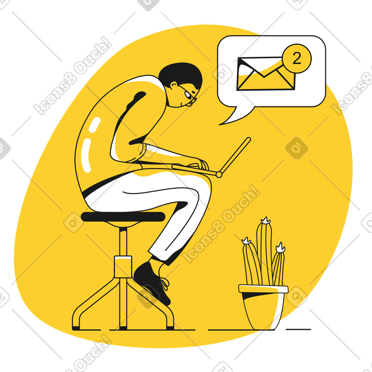 Illustration L'homme avec l'ordinateur portable reçoit un message dans le style Taxi à télécharger aux formats PNG, SVG