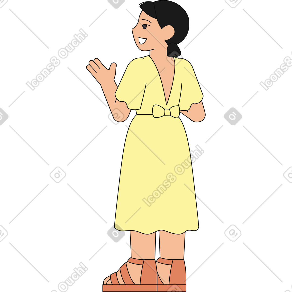 Ilustración Mujer gesticulando o explicando en estilo Teko a descargar en PNG y SVG