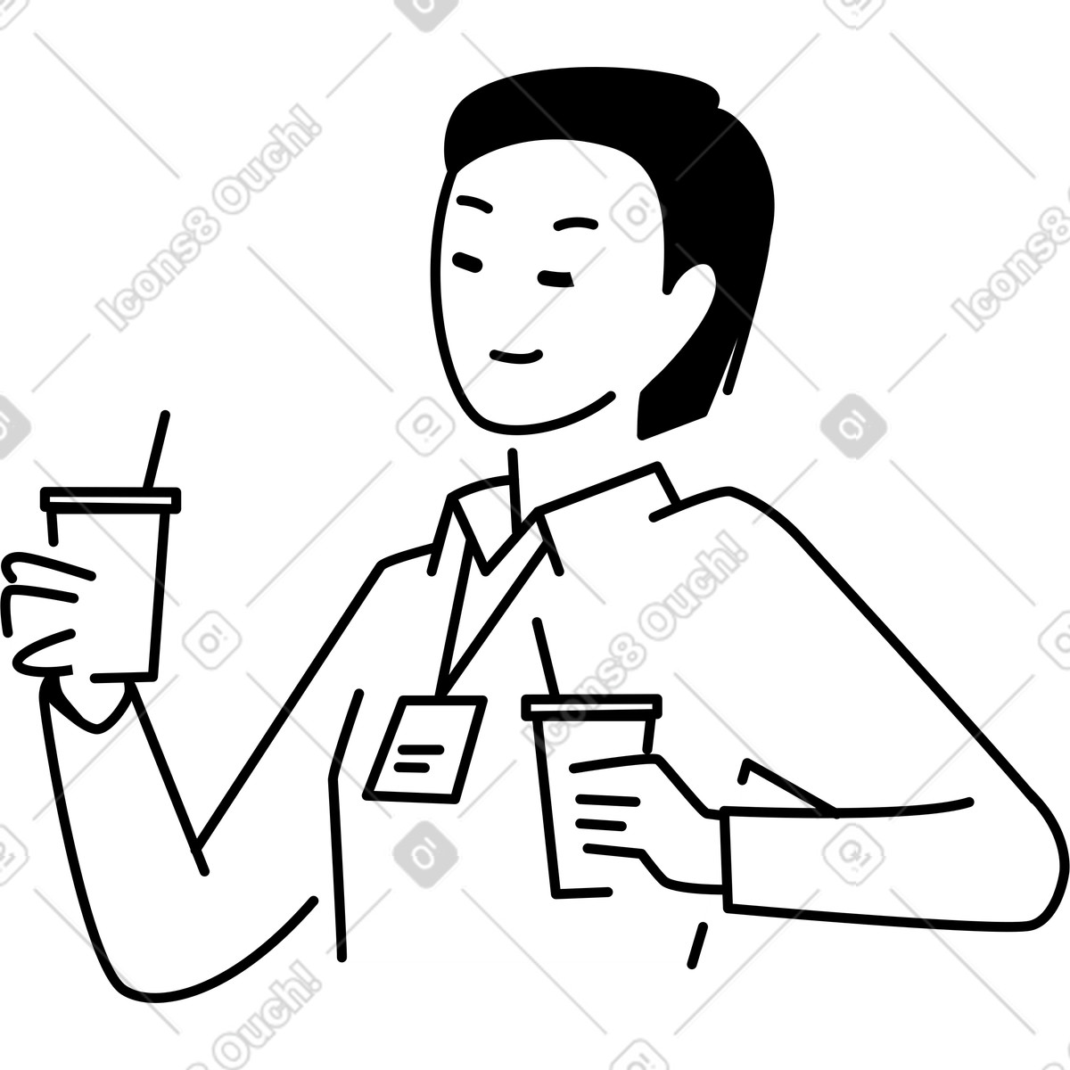 Illustration Jeune femme avec deux tasses de café dans le style Weekday à télécharger aux formats PNG, SVG
