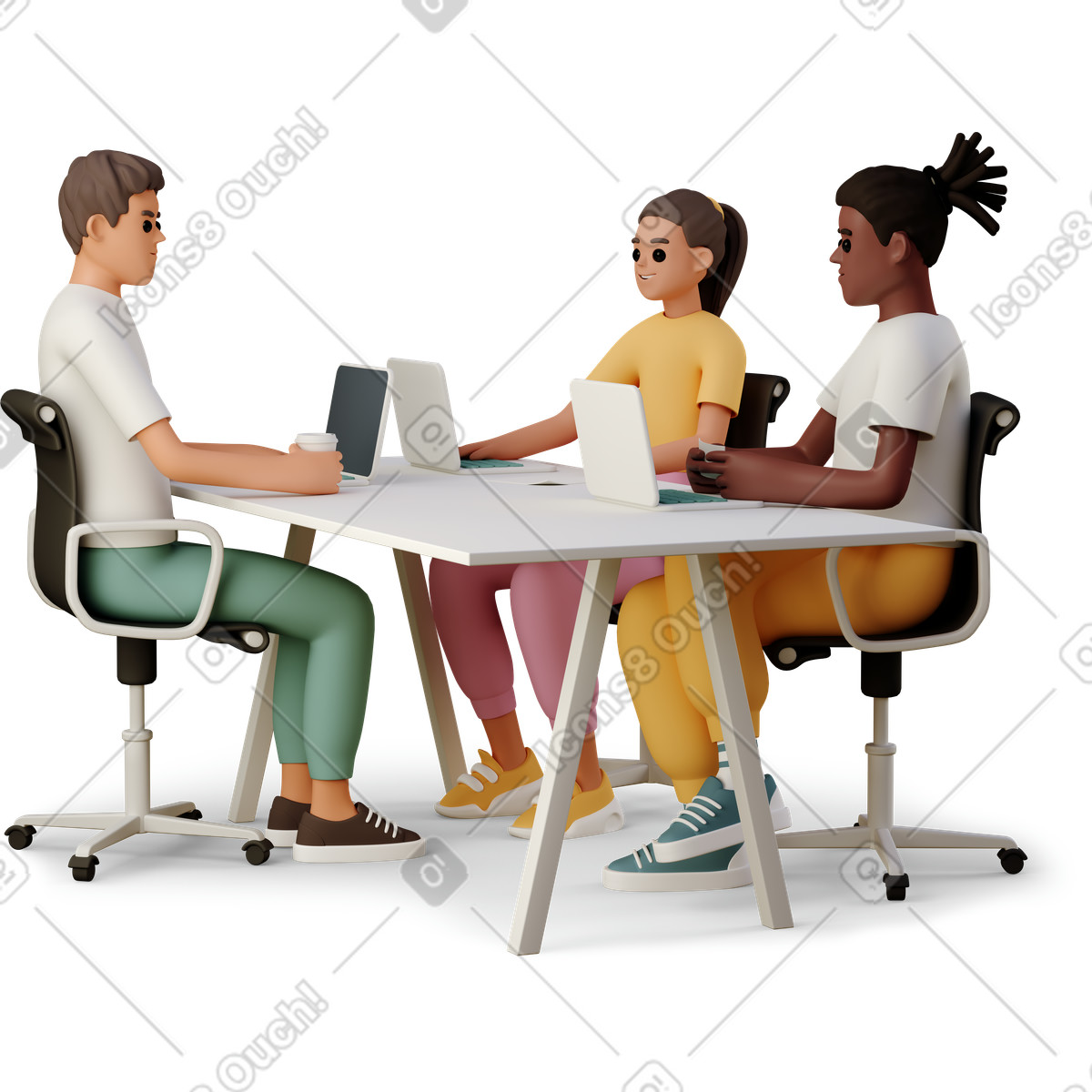3D Casual life 스타일의 Young colleagues are working together on a project 일러스트레이션 PNG, SVG 다운로드