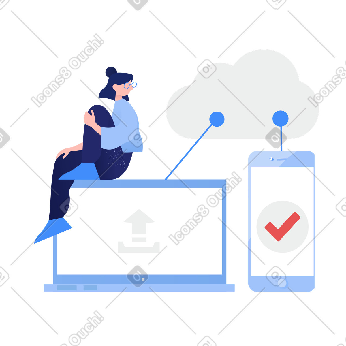 Sincronizzazione dei file cloud con i gadget illustrazione in stile Clip scarica in PNG, SVG