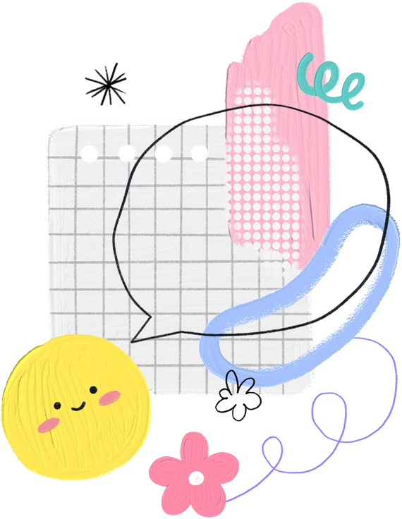 A smiling sun and flower with abstract shapes - Scrapbooking style illustration