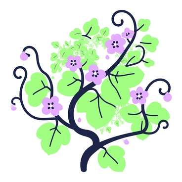 A cluster of honeysuckle vines is prominently displayed, their tendrils curling and intertwining. The vines are adorned with delicate flowers in various stages of bloom, showcasing a mix of petals. The leaves are lush and green, with a few small droplets of water clinging to them, indicating freshness. The vines sway gently, creating a sense of movement, as if responding to a light summer breeze. In the background, a soft blur of additional foliage adds depth to the scene.