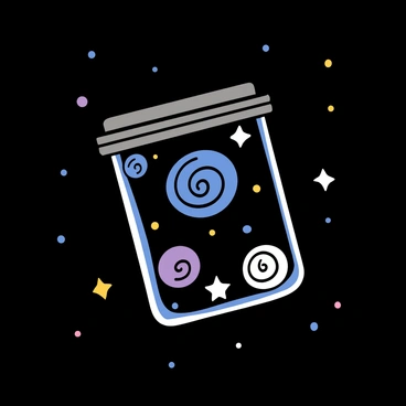 A transparent container floating in the dark void of space. Inside the container, there are vibrant, swirling galaxies with numerous colors including deep blues, purples, and whites. Each galaxy features distinct spiral arms, twinkling stars, and bright cosmic dust. The container has a metallic rim that glimmers softly in the starlight, enhancing the view of the galaxies within. Surrounding the container, there are scattered stars in the vastness of space, adding a sense of depth and wonder to the scene.