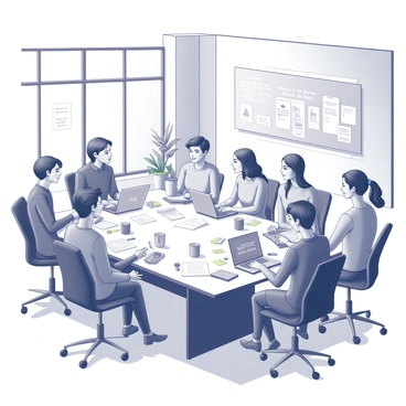 A vibrant tech startup office with millennials brainstorming ideas around a large table