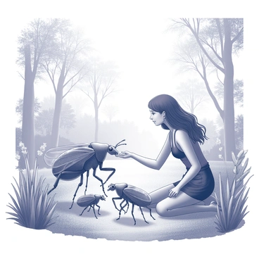 Nausicaa gently interacting with giant insects in a lush green landscape.