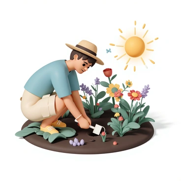 Someone tending to a vibrant garden, planting flowers and enjoying the fresh air.