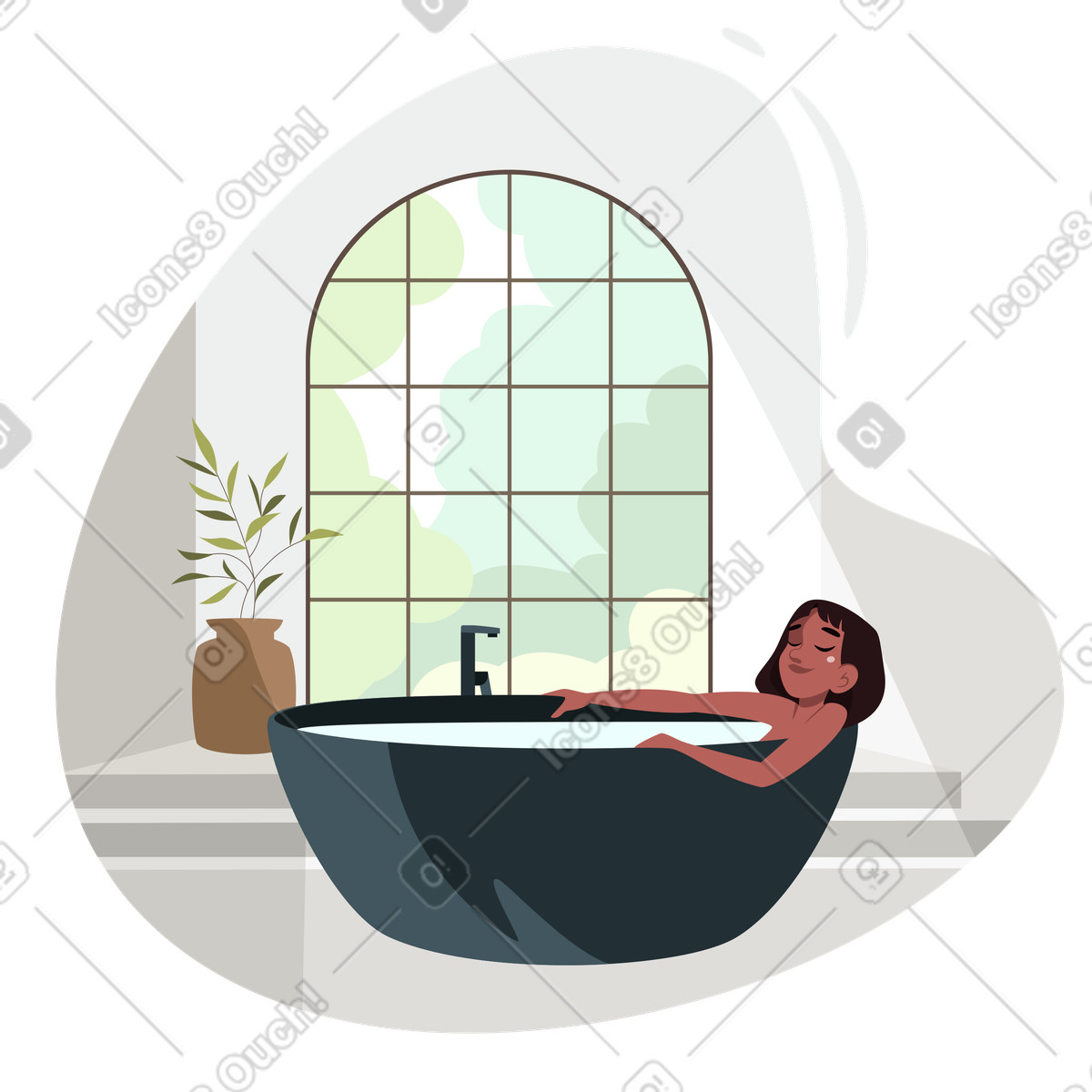 Ilustração de Garota toma banho em uma sala iluminada com grande janela no estilo Vivid para baixar PNG, SVG
