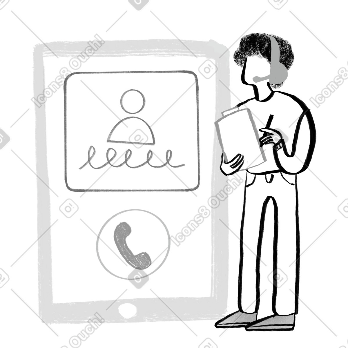 Illustration Black and white man giving online support dans le style Company à télécharger aux formats PNG, SVG
