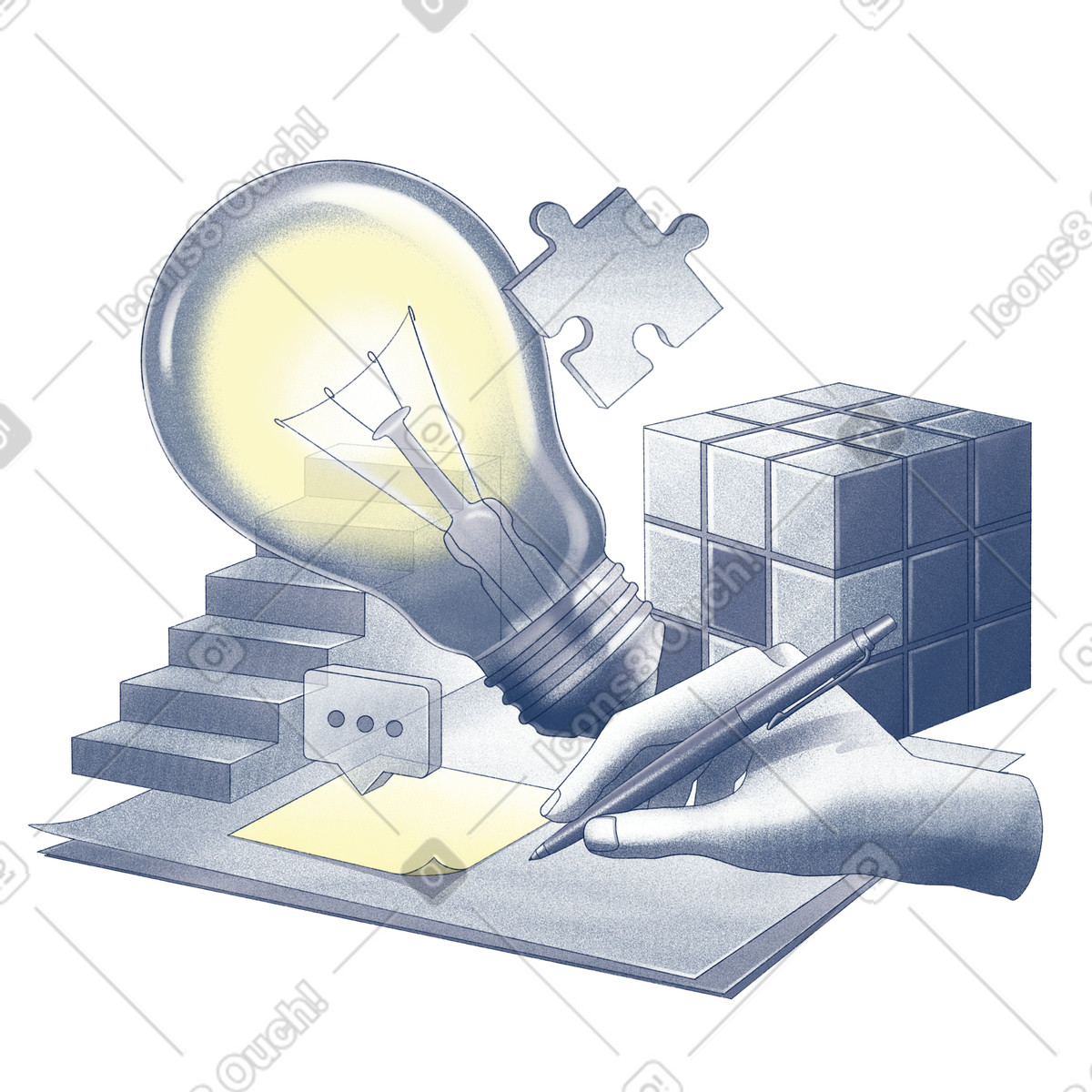 Hand writes down ideas illustration in PNG, SVG