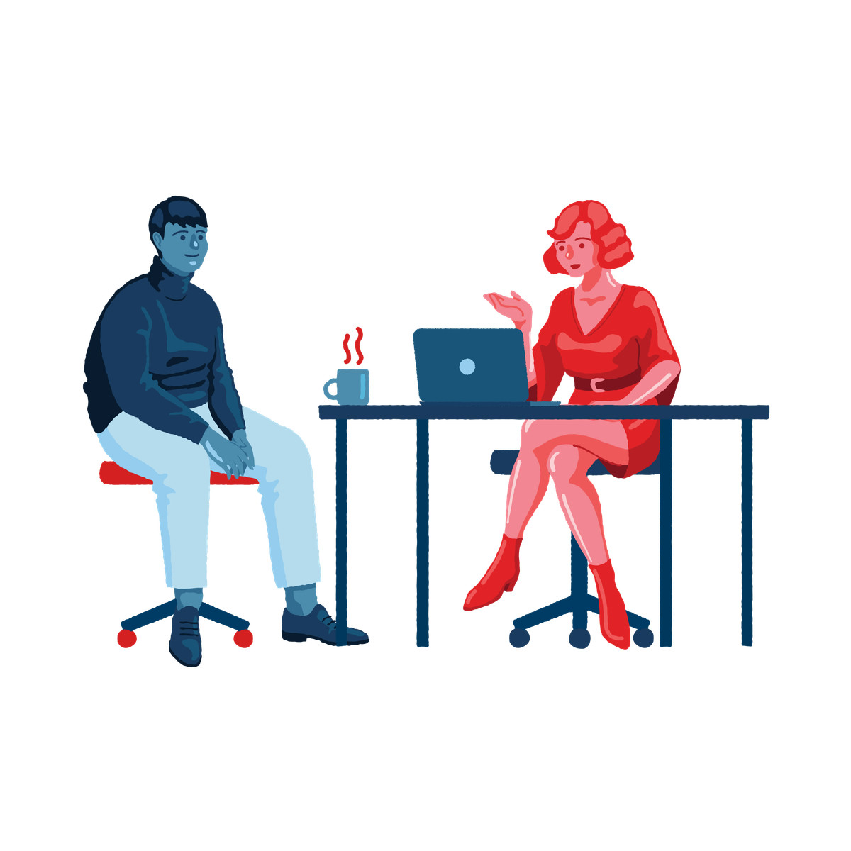 Woman recruiter interviewing a man candidate illustration in Cherry style download in PNG, SVG