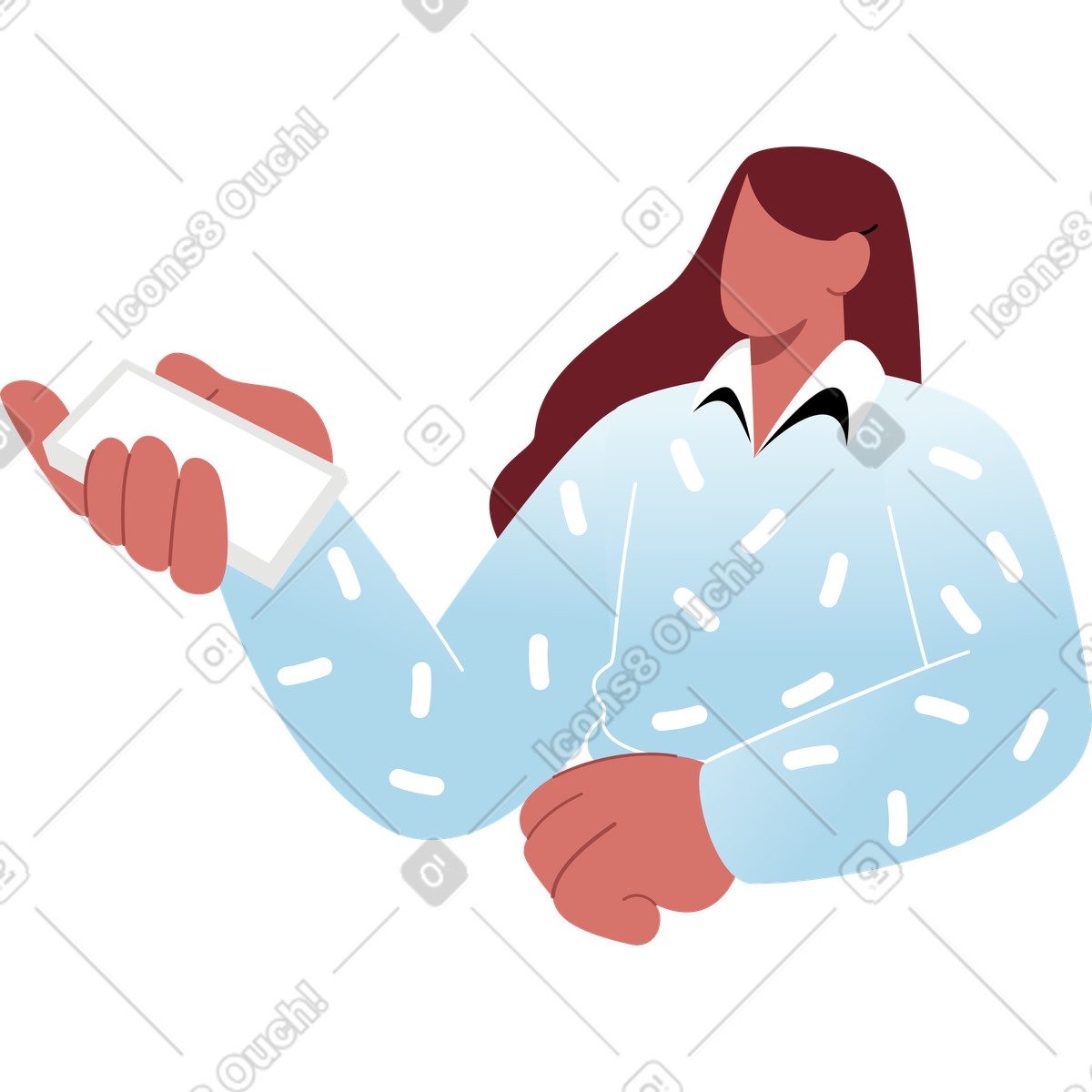 Frau hält bis zur hüfte ein telefon in der hand-Illustration im Airy-Stil als Download PNG, SVG