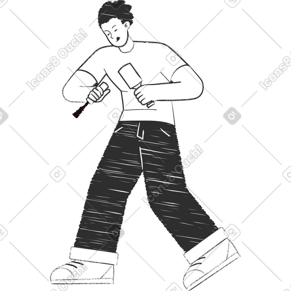 Illustration Homme avec les outils d'un sculpteur dans le style Graphite à télécharger aux formats PNG, SVG