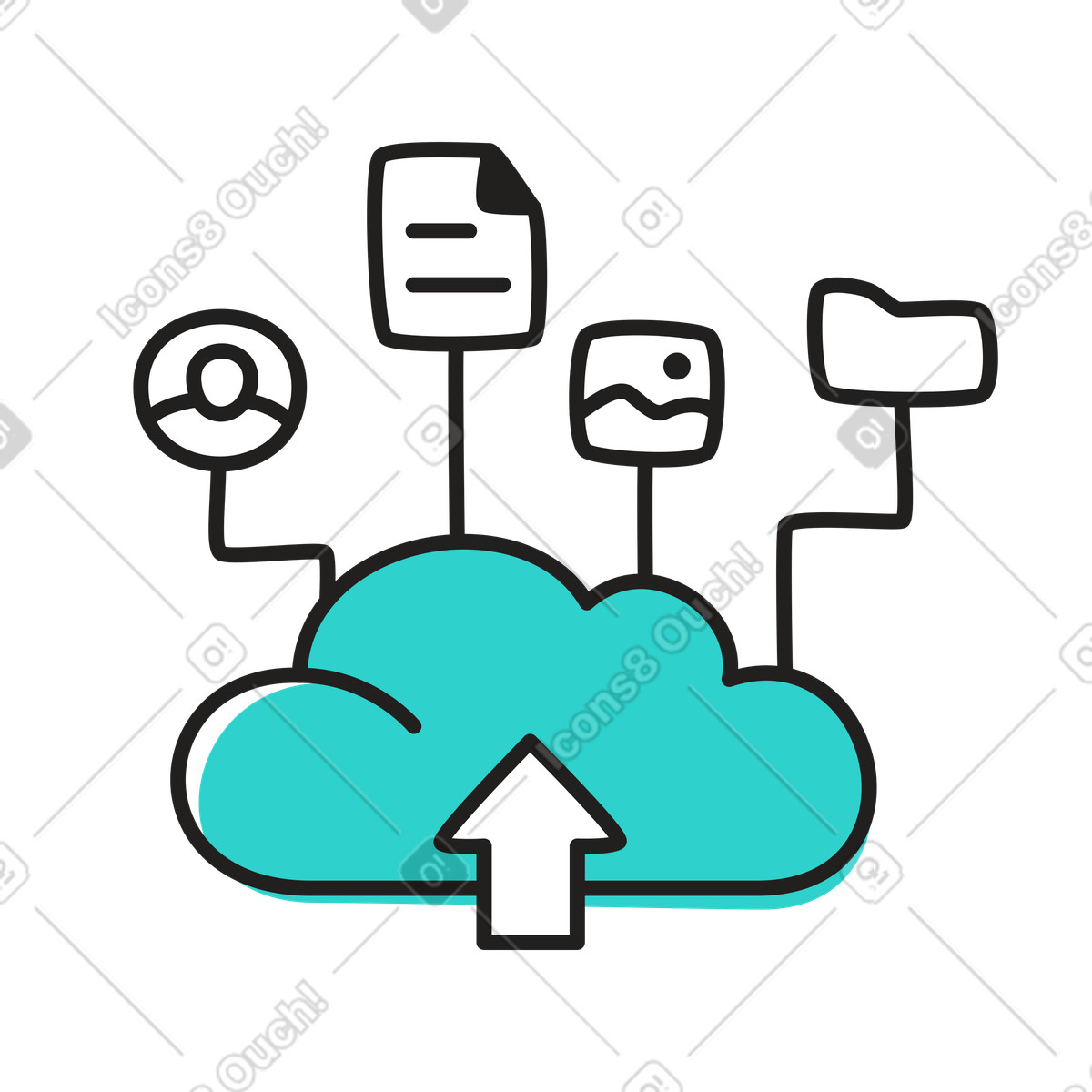 Cloud storage upload process, Digital organization and file management illustration in Little style download in PNG, SVG