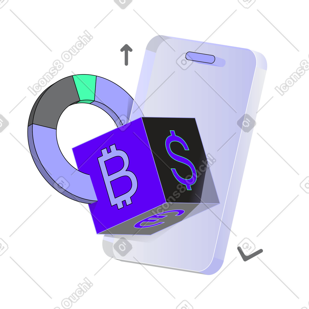 Kryptotransaktionen und handel auf einem mobilen gerät-Illustration im Incut-Stil als Download in PNG, SVG