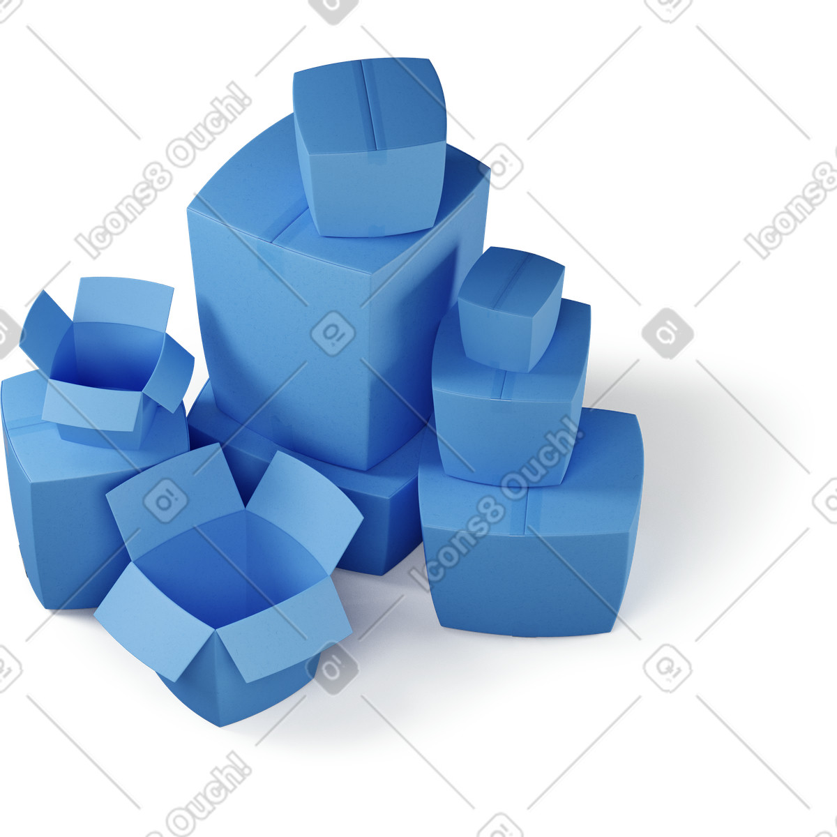 Top view of a pile boxes illustration in 3D Buddy style download in PNG, SVG