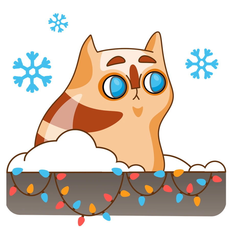 A cat sitting in snow with lights - Kitekat style illustration
