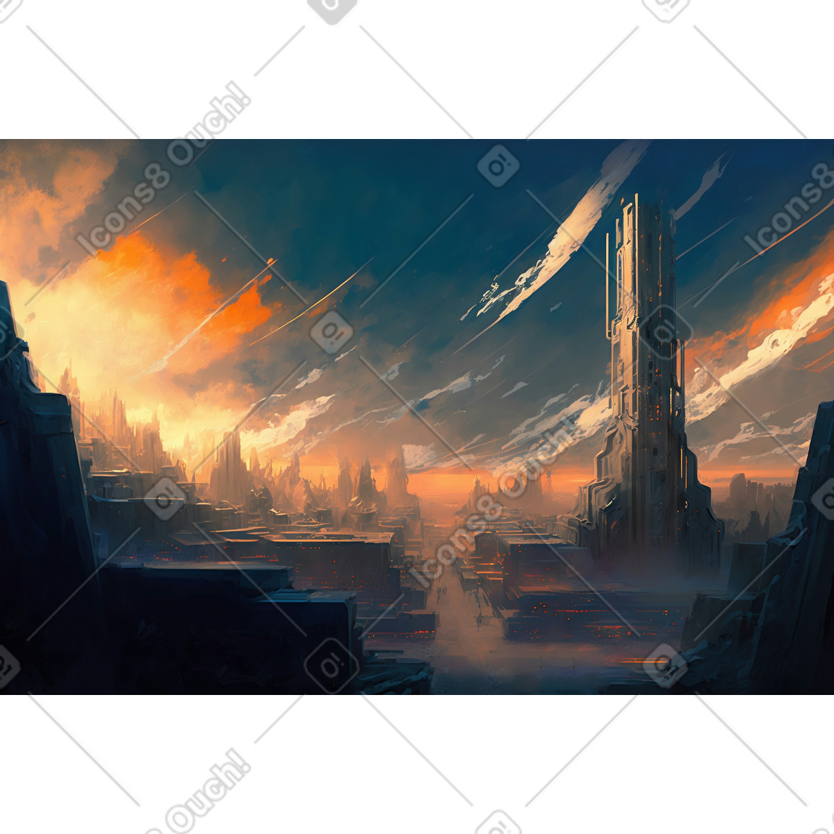 Landscape of futuristic city background illustration in Experimental style download in PNG, SVG