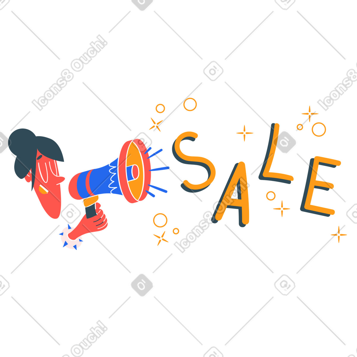 下载 Kingdom 风格的 女人用扩音器宣布出售 插画，支持 PNG、SVG 格式
