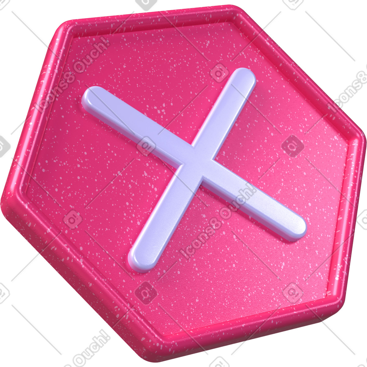 Illustration Icône d'annulation, symbole du bouton de fermeture, signe hexagonal rose dans le style 3D Boost à télécharger aux formats PNG, SVG