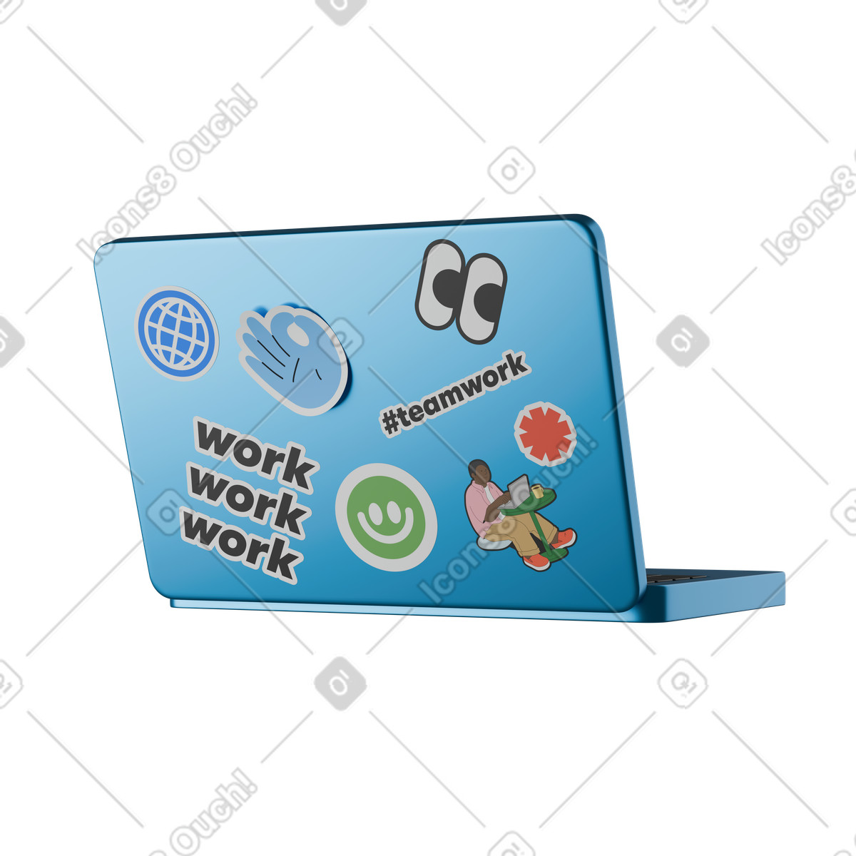 Иллюстрация Blue Laptop with Stickers в стиле 3D Kindy — скачать в форматах PNG, SVG
