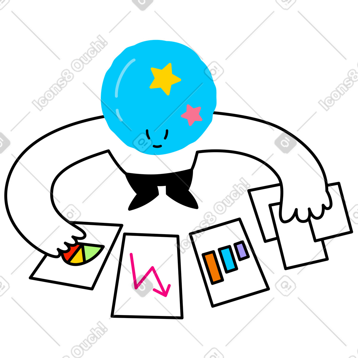 Ilustração de Personagem analisando dados e identificando tendências em no estilo Giggle para baixar em PNG, SVG