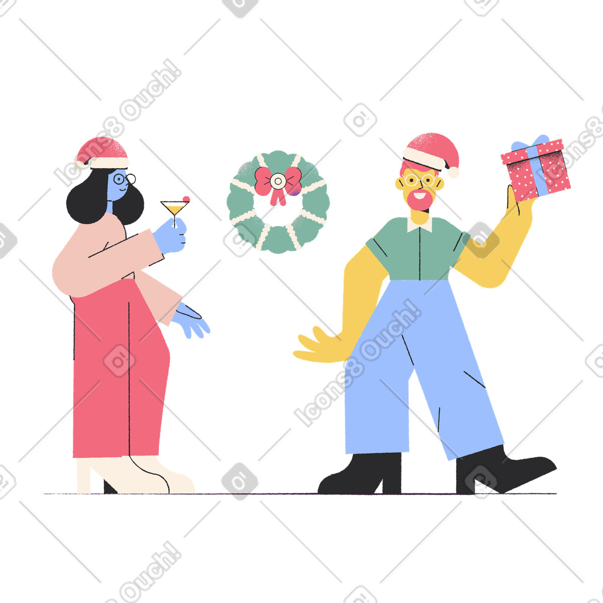 Friends having fun and partying at christmas illustration in Pablo style download in PNG, SVG