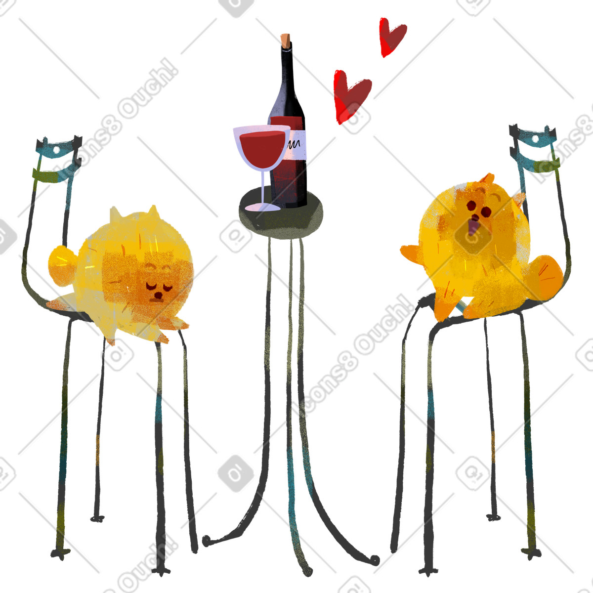 Couple of pomeranian dog having a romantic evening with wine illustration in Fabulous style download in PNG, SVG