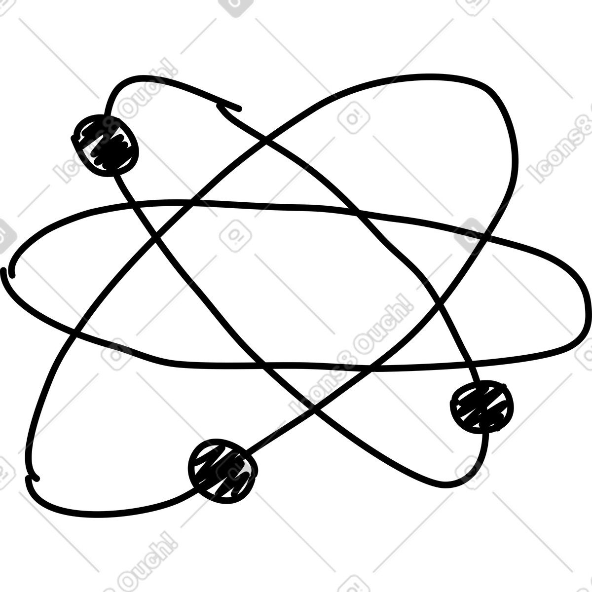 Illustration Atom symbol with orbiting electrons simple hand drawn lines dans le style Rondy Stickers à télécharger aux formats PNG, SVG