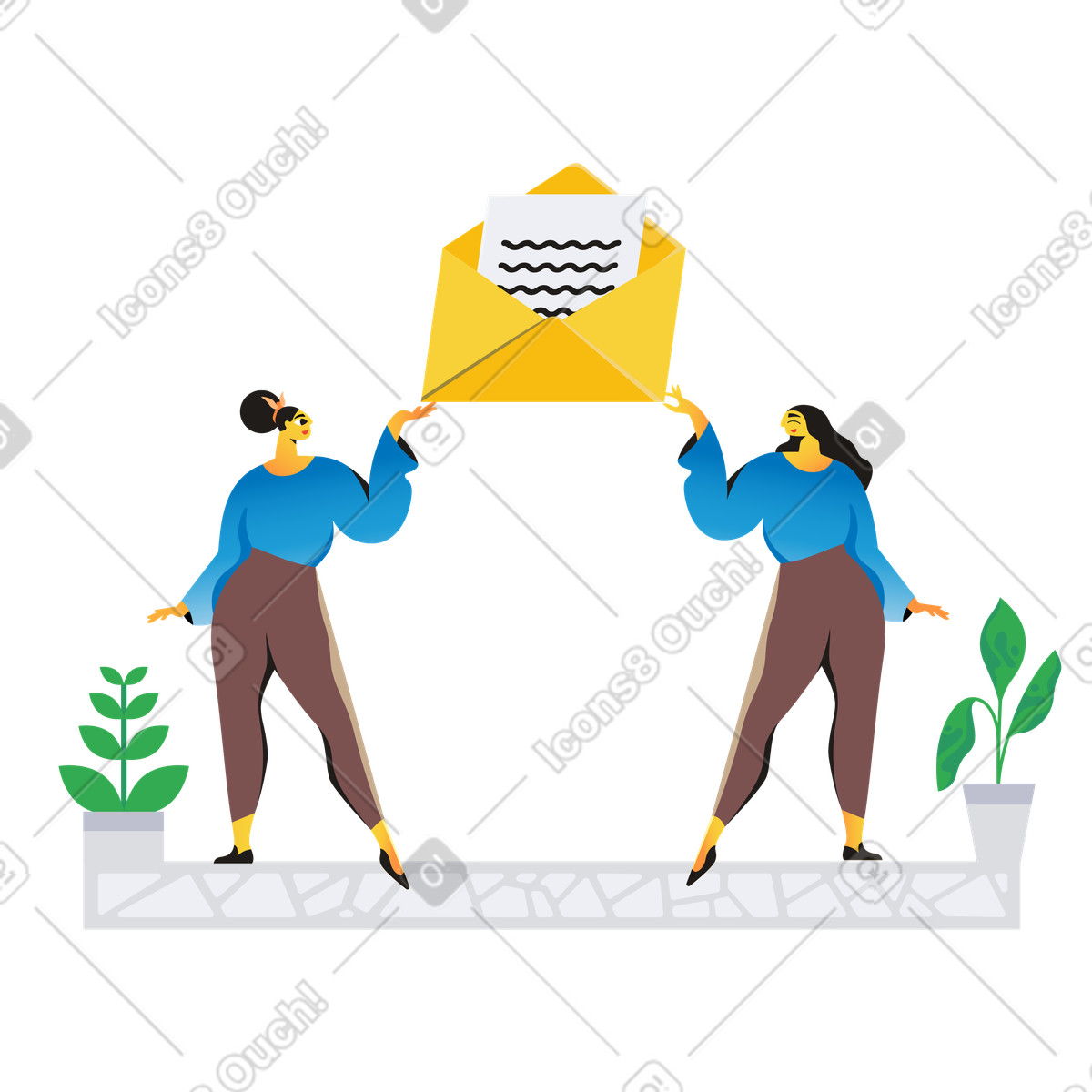 Ilustración Message exchange, Sending or receiving online correspondence en estilo Jaconda a descargar en PNG y SVG