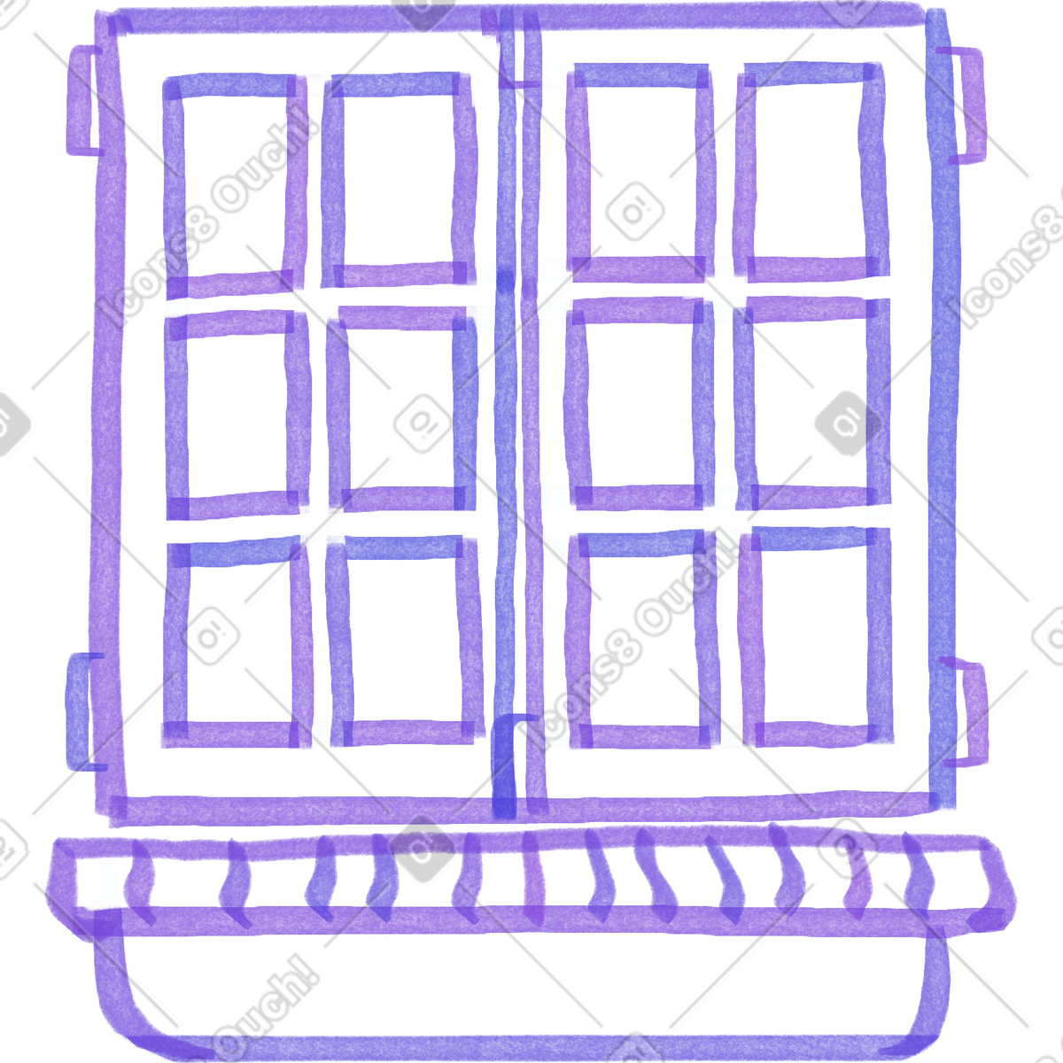 Window illustration showcasing diverse clipart graphics in vector
