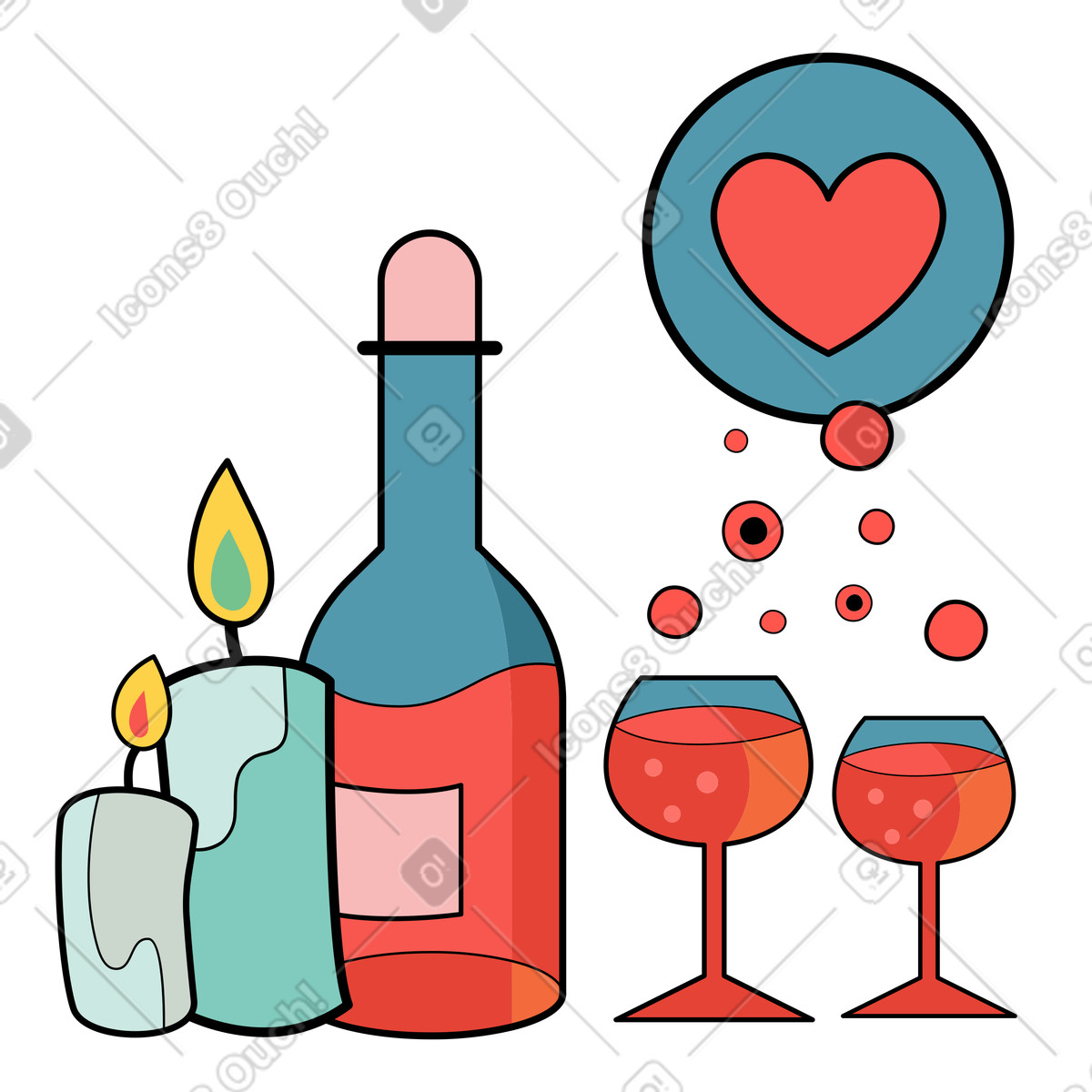 Romantic date with wine and candles illustration in Surr style download in PNG, SVG