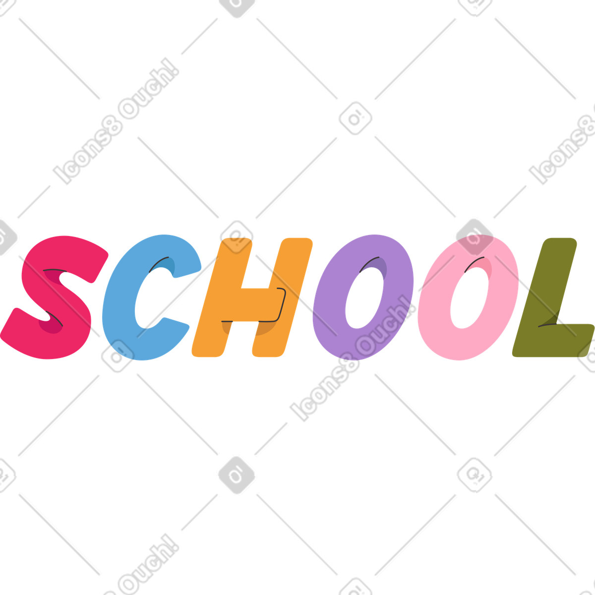 Lettering multicolored school illustrazione in stile Dizzy scarica in PNG, SVG