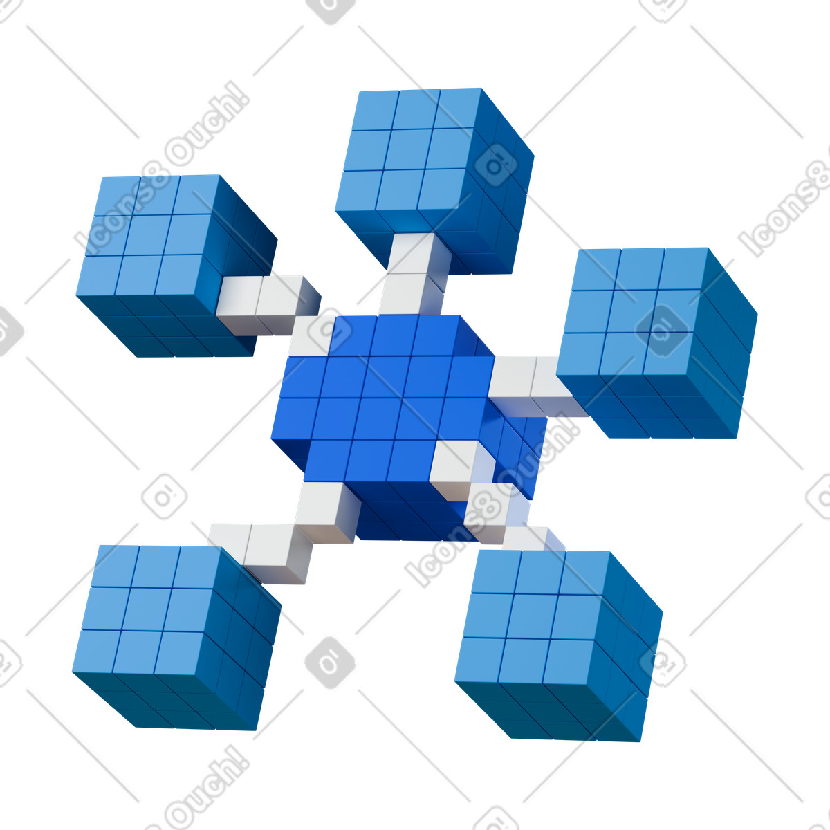 Ilustração de Network hub cubes connected by white links on black space em no estilo 3D Stickle para baixar em PNG, SVG