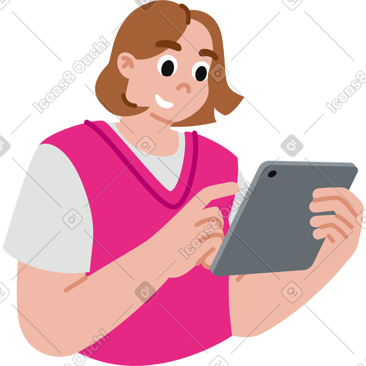 Active スタイルの タブレットを使用している若い女性 のイラストをPNG、SVG形式でダウンロード
