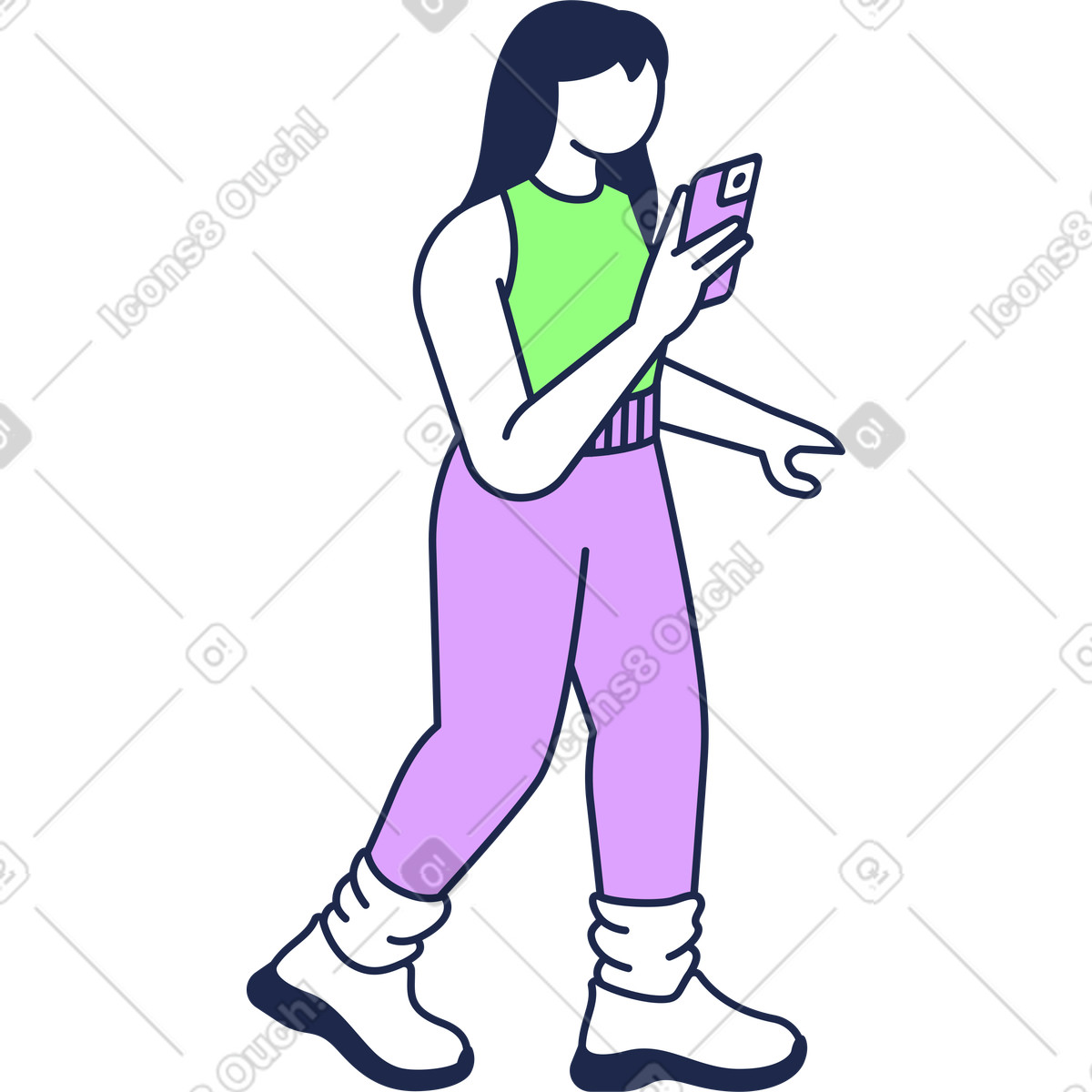 Ilustração de Mulher com telefone em no estilo Outline para baixar em PNG, SVG