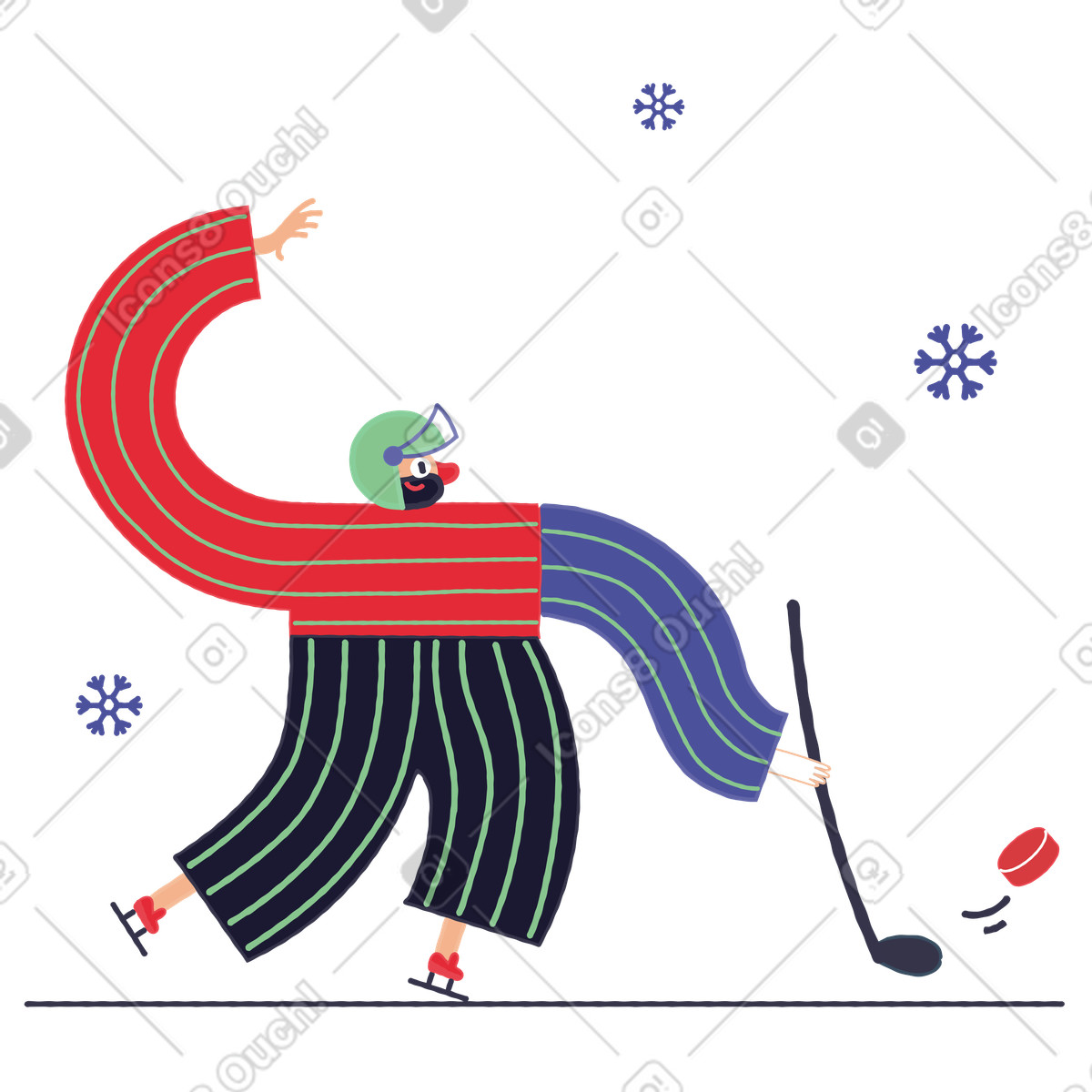 Stripy スタイルの 冬にホッケーをする男性 のイラストをPNG、SVG形式でダウンロード