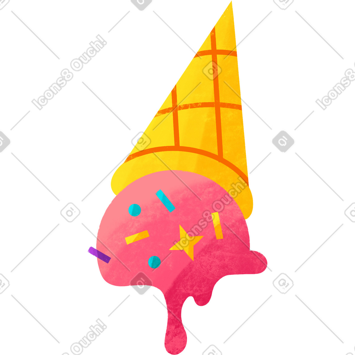 Ilustración Pink melted ice cream in a cone en estilo Bonbon descargar en PNG y SVG