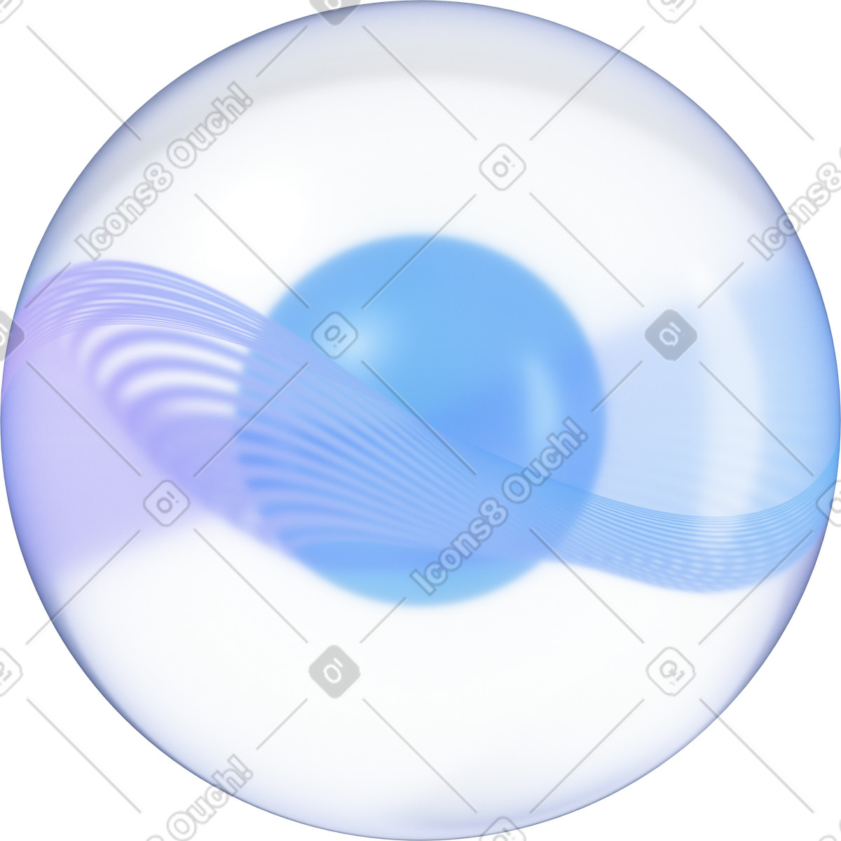 3D Glassy 스타일의 Glowing sphere with blue ball and wave inside 일러스트레이션 PNG, SVG 다운로드