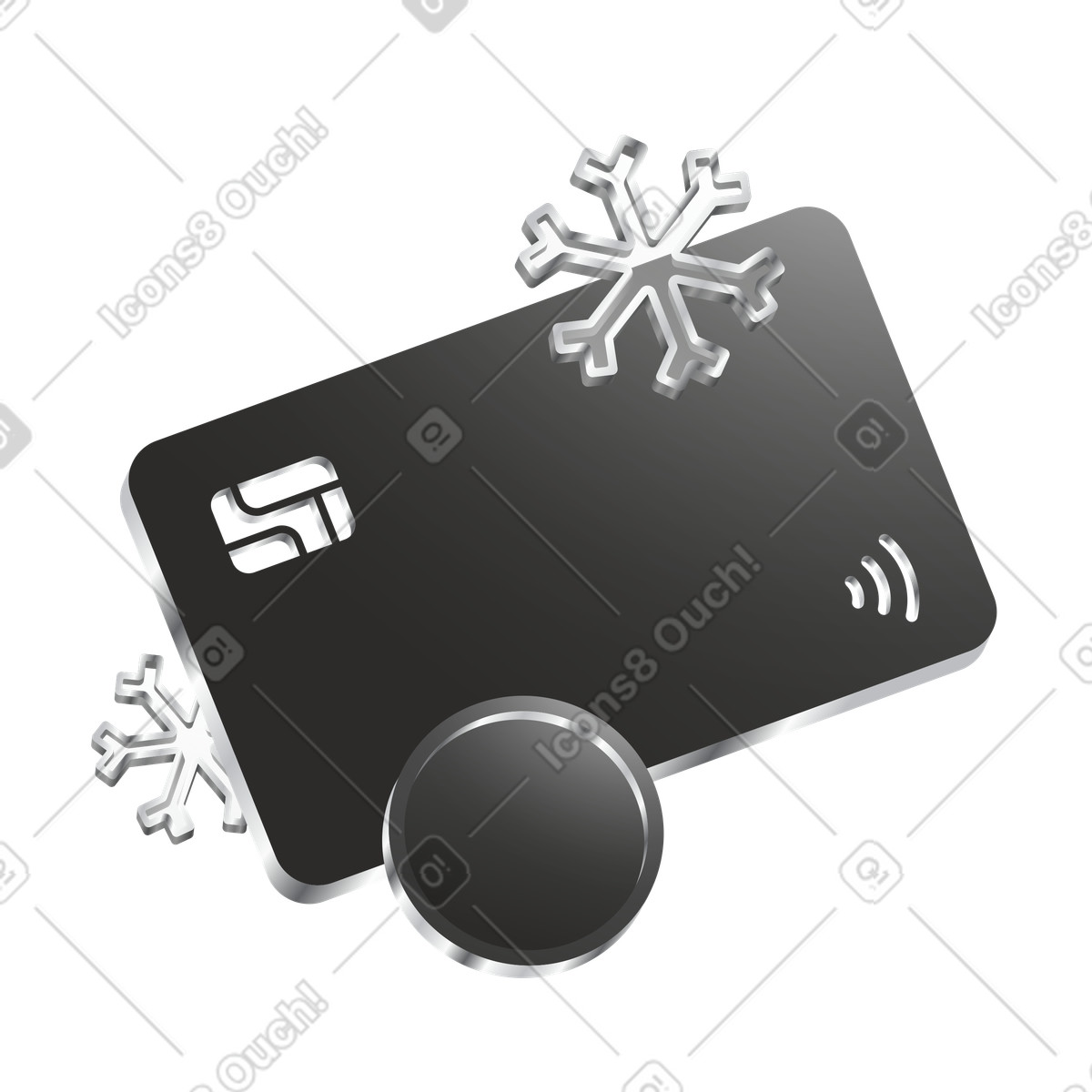 Ilustración Tarjeta de crédito con copos nieve, congelación cuenta y seguridad la tarjeta, pago en línea billetera digital estilo Token a descargar PNG SVG