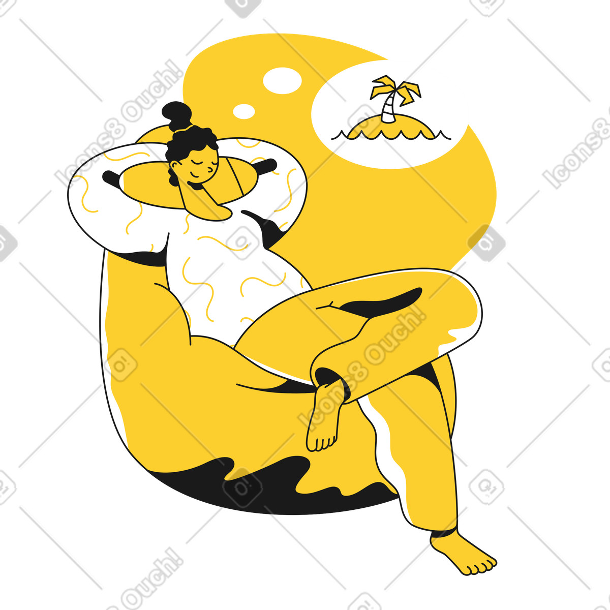 Mädchen im sitzsack träumt vom urlaub-Illustration Taxi-Stil als Download in PNG, SVG