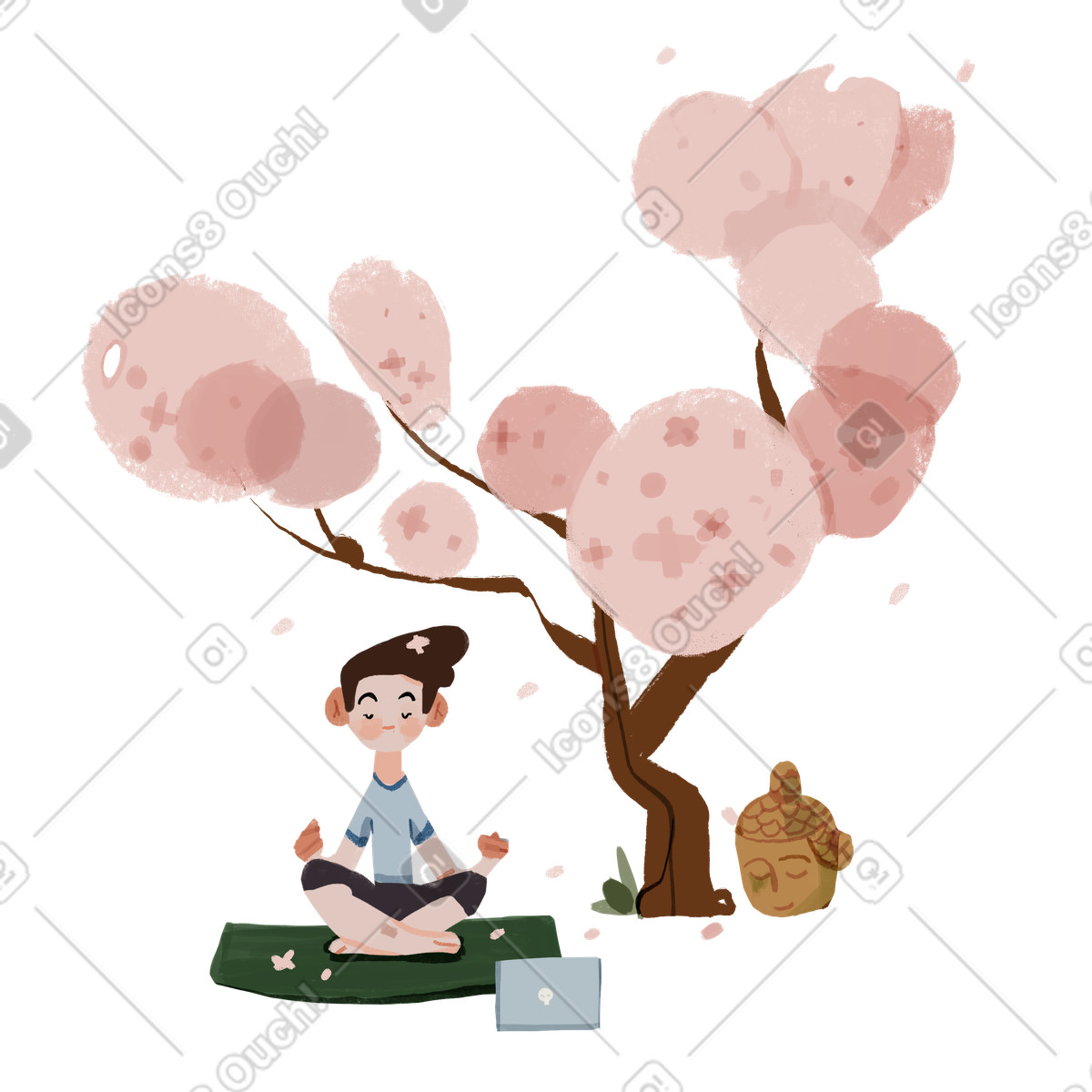 Meditation im garten-Illustration Ikigai-Stil als Download in PNG, SVG