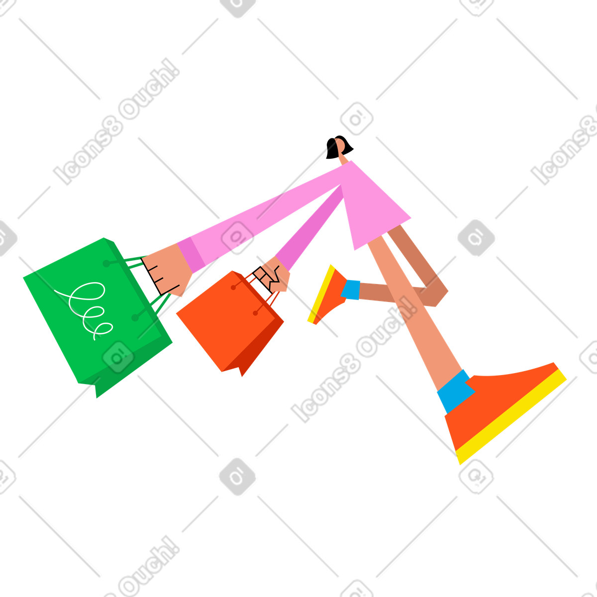 Illustration animée Femme faisant du shopping dans le style Warp à télécharger aux formats GIF, Lottie (JSON), AE